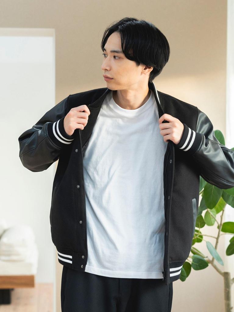 Beams Heart Stadium Chest Zip Size 42180080147 Men's Blouson, TRIPLE_BLACK, L,