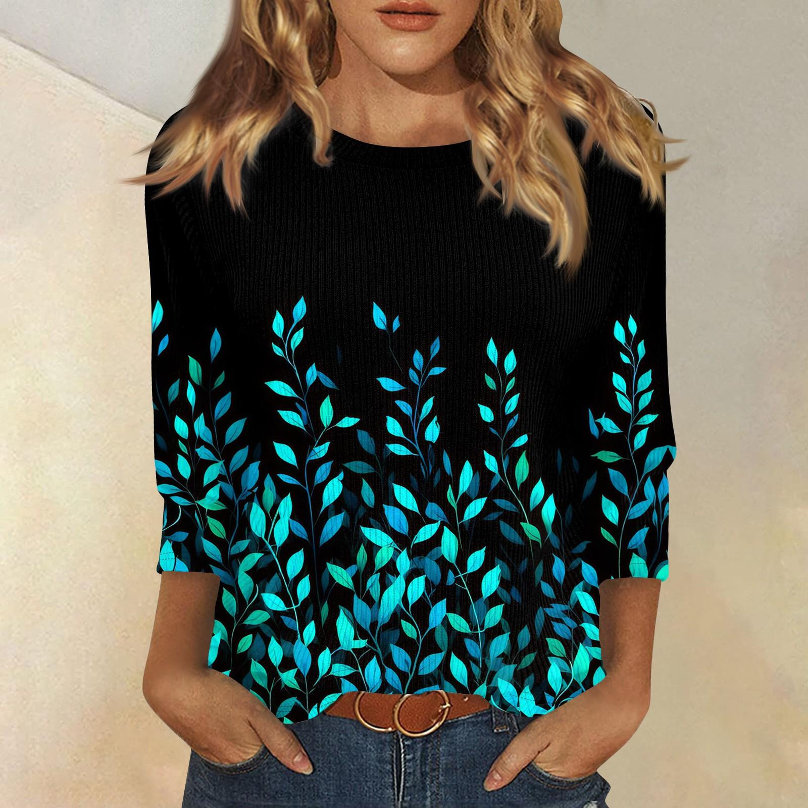 

Женская модная повседневная футболка с круглым вырезом и рукавом три четверти с принтом, топ S