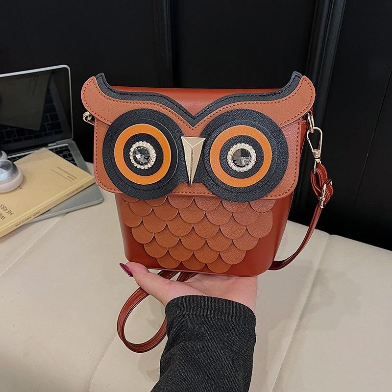 Womens Cartoon Owl Shoulder Bag,Girls PU Leather Crossbody Bag,Coin Purse Medieval Steampunk Owl Bag for Daily Travel