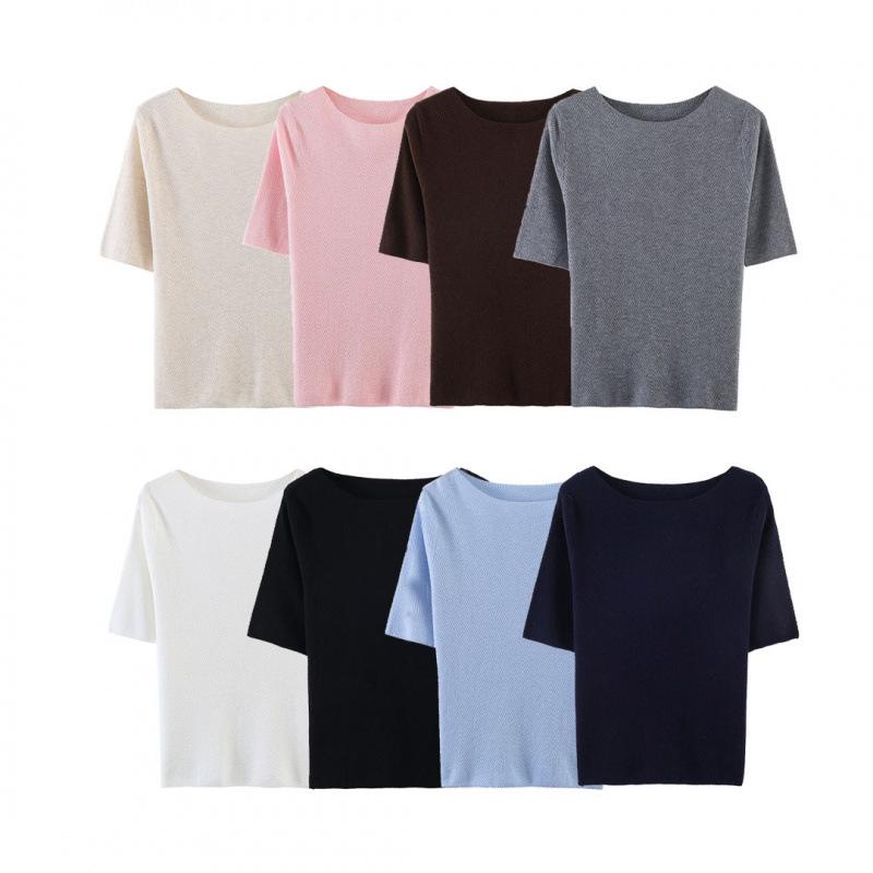 2026 Spring European & American Fashion One-Shoulder Fishbone Mid-Sleeve Elastic Knit Top