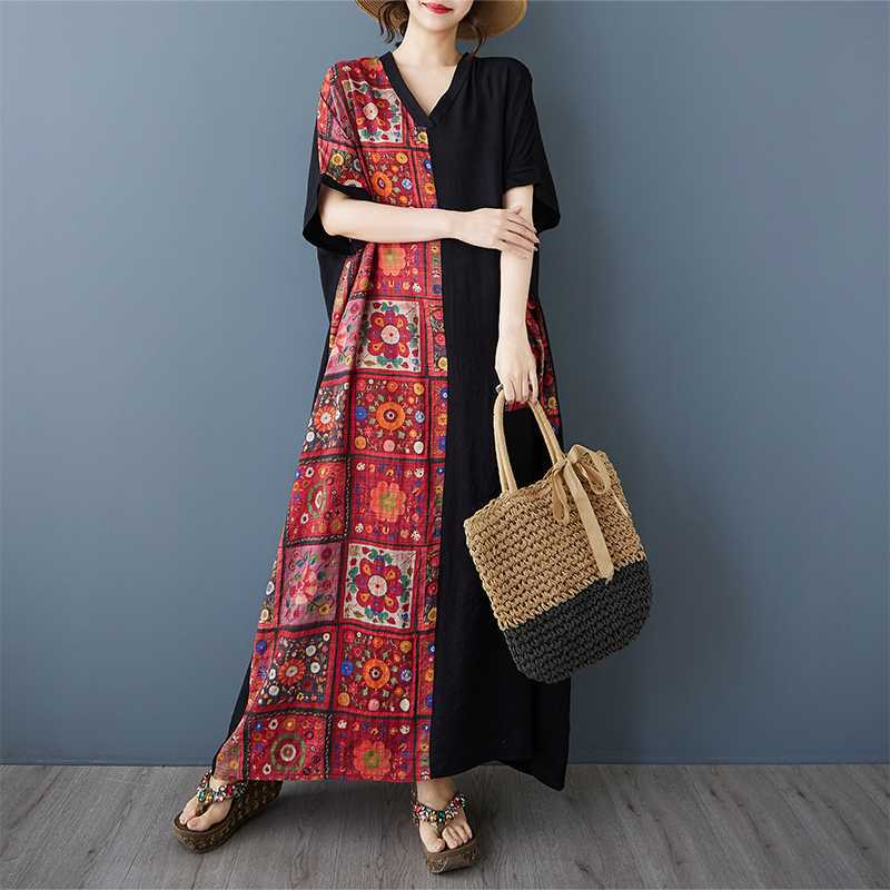 

Женское красное платье в клетку, с черными вставками, длинное, винтажное One size