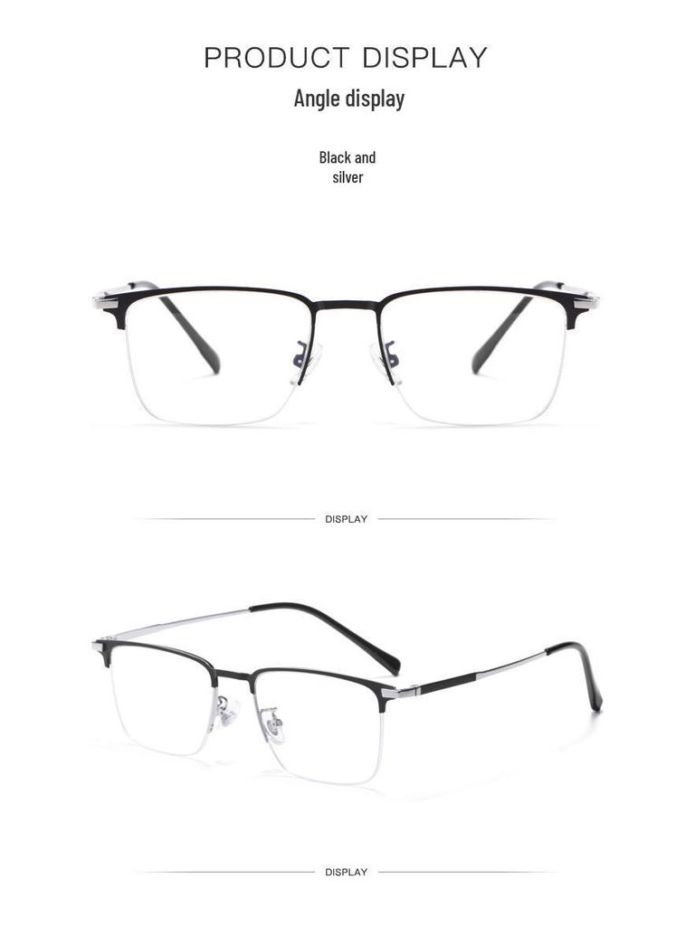 Ultra-Light Men's Half-Frame Alloy Myopia Glasses - Retro Metal Design