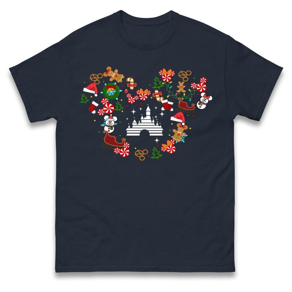 Christmas TShirt Mickey Mouse Gingerbread Candy Castle Xmas Gift Tee Top S