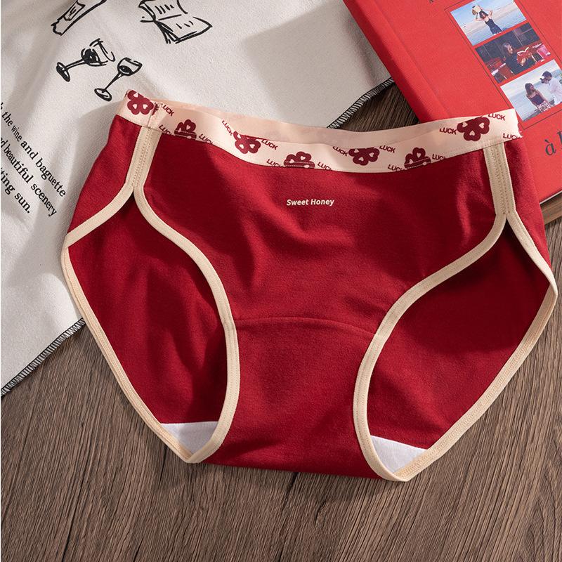 

Ladies Spring and Autumn New Retro Plaid Bow This Year Cotton Red Panties XL