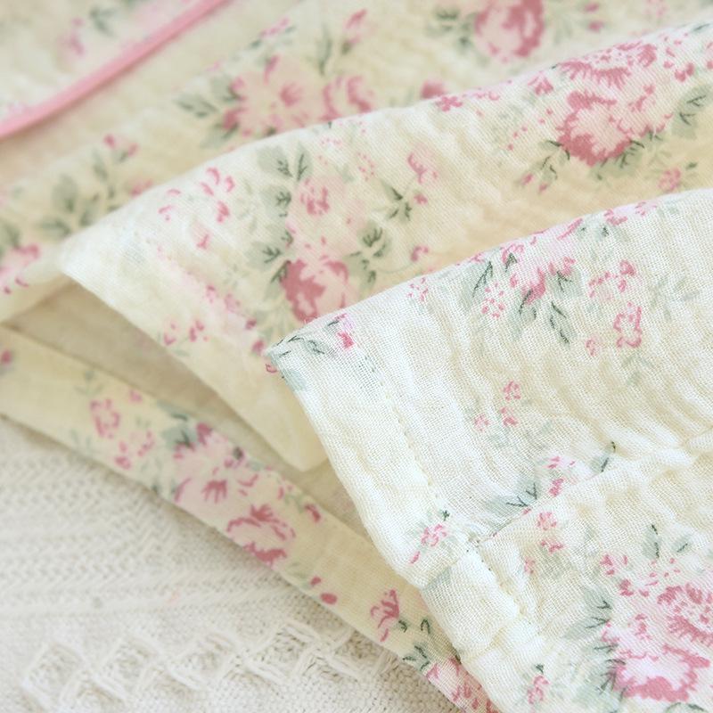 Women's Autumn Long Sleeve Cotton Floral Crinkle Fabric Plus Size Homewear Set