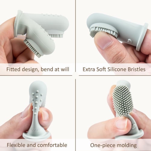 Moonkie Baby Finger Toothbrush and Tongue Cleaner Kit (3 Months+) - 3 Pieces (Cheek/Pale Mauve/Cheek)