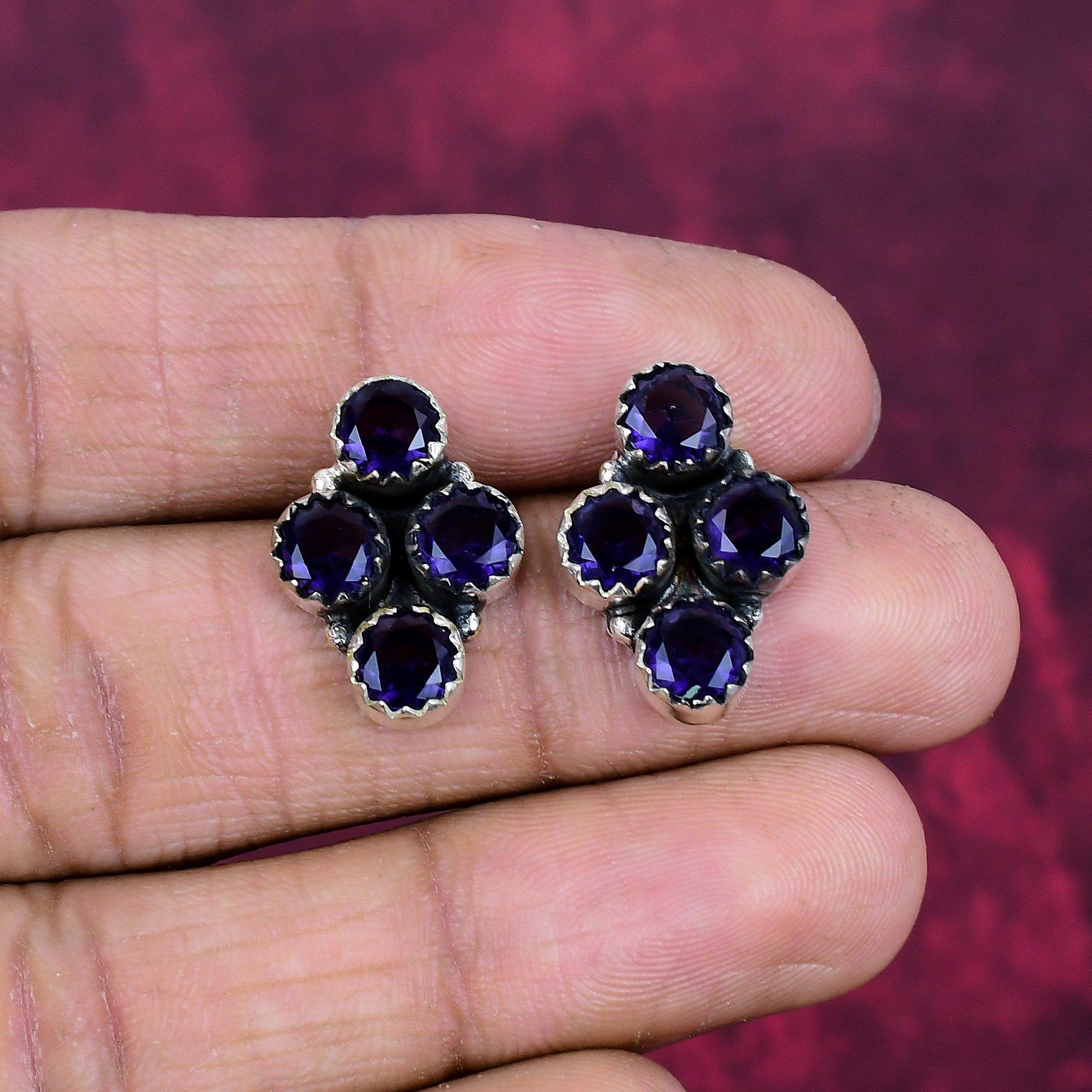 

Сережки з аметистом, ювелірні вироби з дорогоцінним камінням, сережки з твердого срібла 925 проби, подарунок для жінок, сережки ручної роботи 0.78 Inches