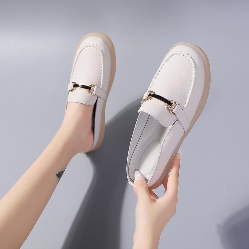 

Женские шлепанцы, мягкие шлепанцы, лоферы, повседневные элегантные летние дышащие кожаные черные мокасины без шнуровки 39 слоновая кость