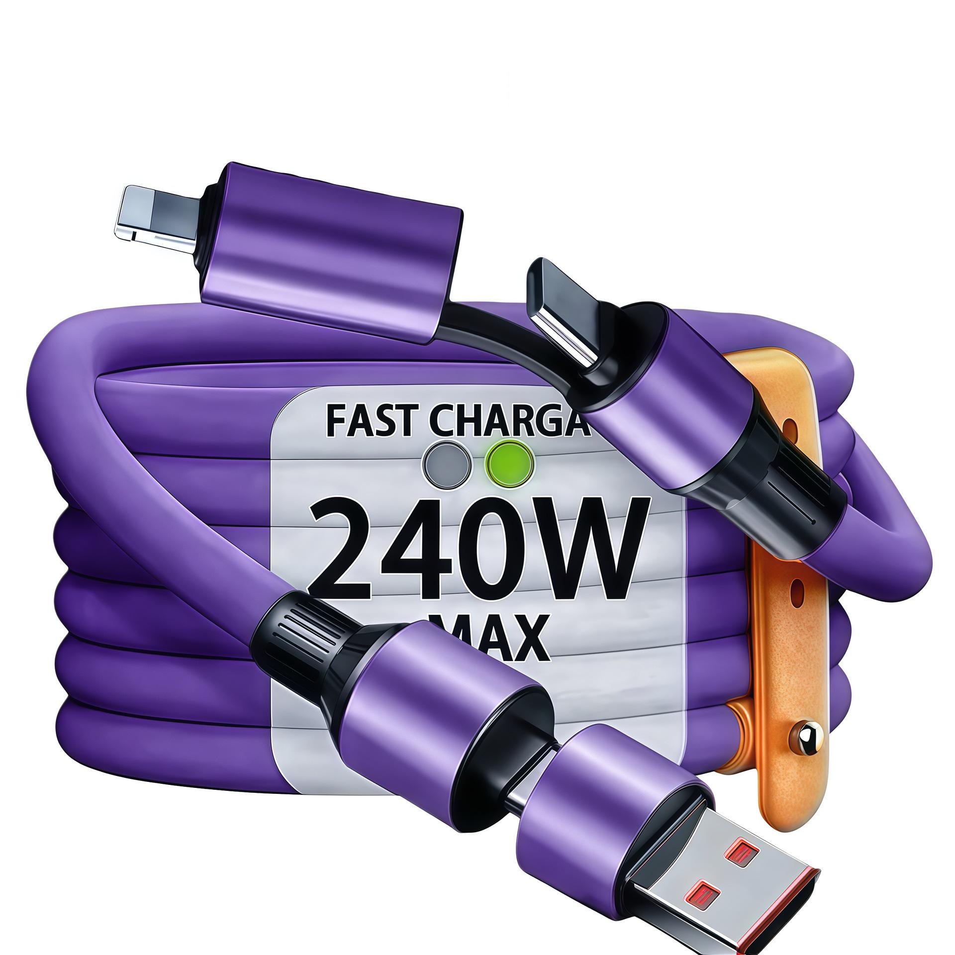

240W 4-in-1 Mecha Cable: Dual Type-C for Huawei & Apple, 15/17 PD Fast Charging. 1m