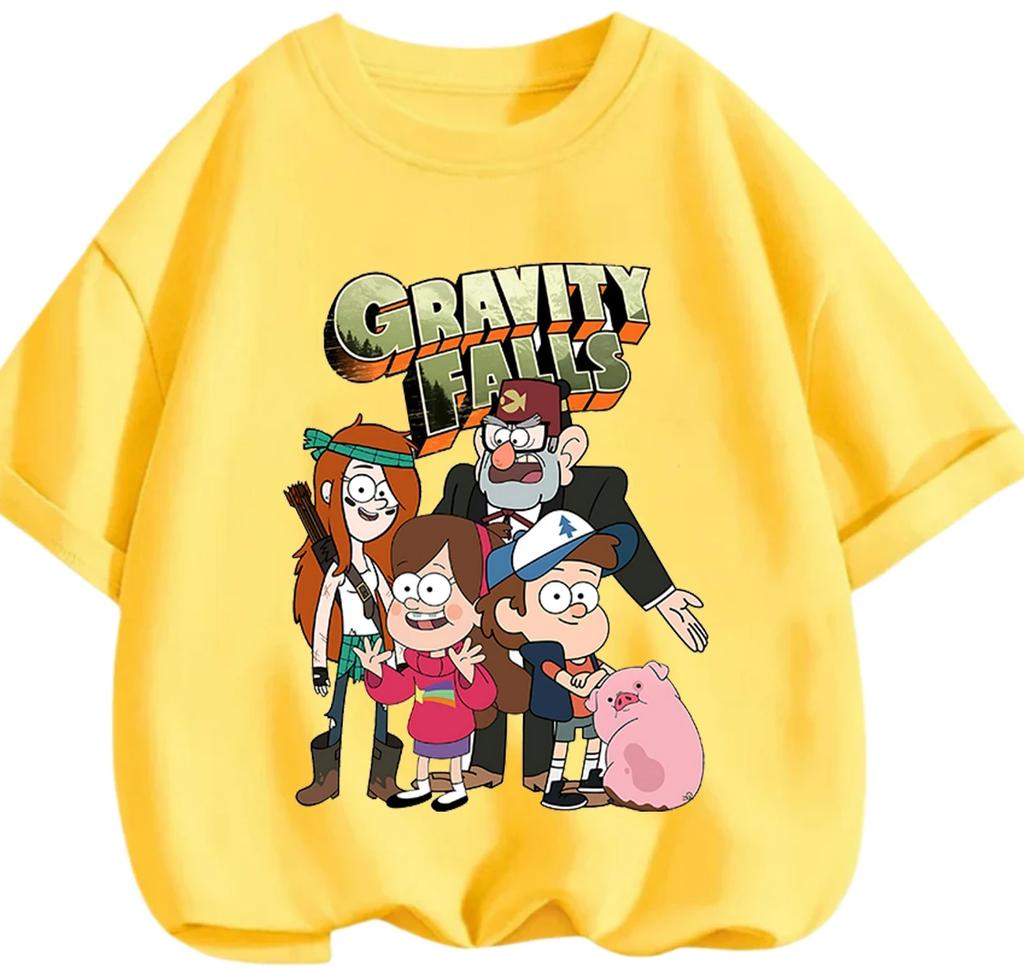 Lovely Cartoon Gravity Falls T Shirt Casual Street Leisure Tops Summer Daily Wear For Little Boys And Girls Kids