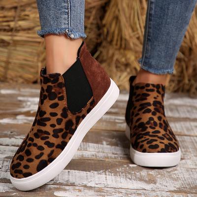 Women's Shoes Autumn New Flat Plush Casual Skateboard Shoes Sporty Fashion Leopard Print Comfortable Anti Slip Ankle Boots