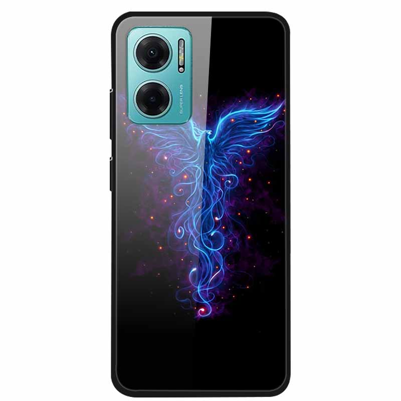 Case For Xiaomi Redmi Note 11E Luxury Tempered Glass Hard Back Cover For Redmi Note 11E Capa Shockproof Flower Funda Wolf Coque