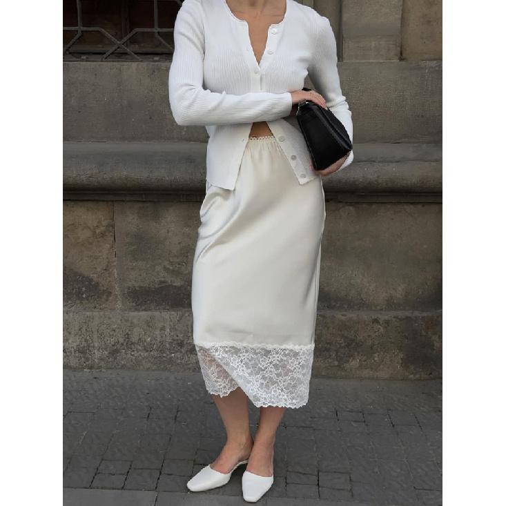 

Белые кружевные юбки Летние новые кружевные лоскутные облегающие повседневные юбки Модные роскошные Y2k Вечерние образы Винтажные женские юбки L белый