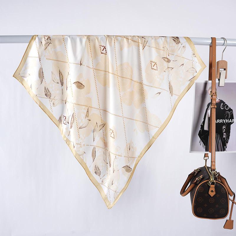 Elegant Women Satin Silk Scarf Sweet Plaid Floral Print Wrap Shawl Lady Bandanas Hijab Square Scarve Pareo Headscarf Fashion New