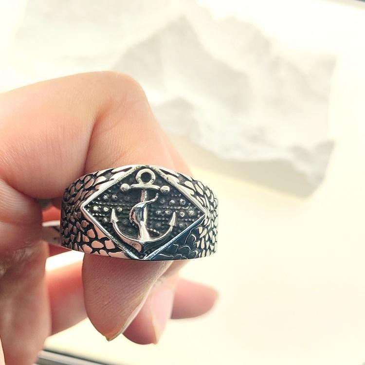 

Серебряное кольцо S925, модное инновационное кольцо с якорем пиратского корабля, ретро-модное мужское кольцо с якорем 11