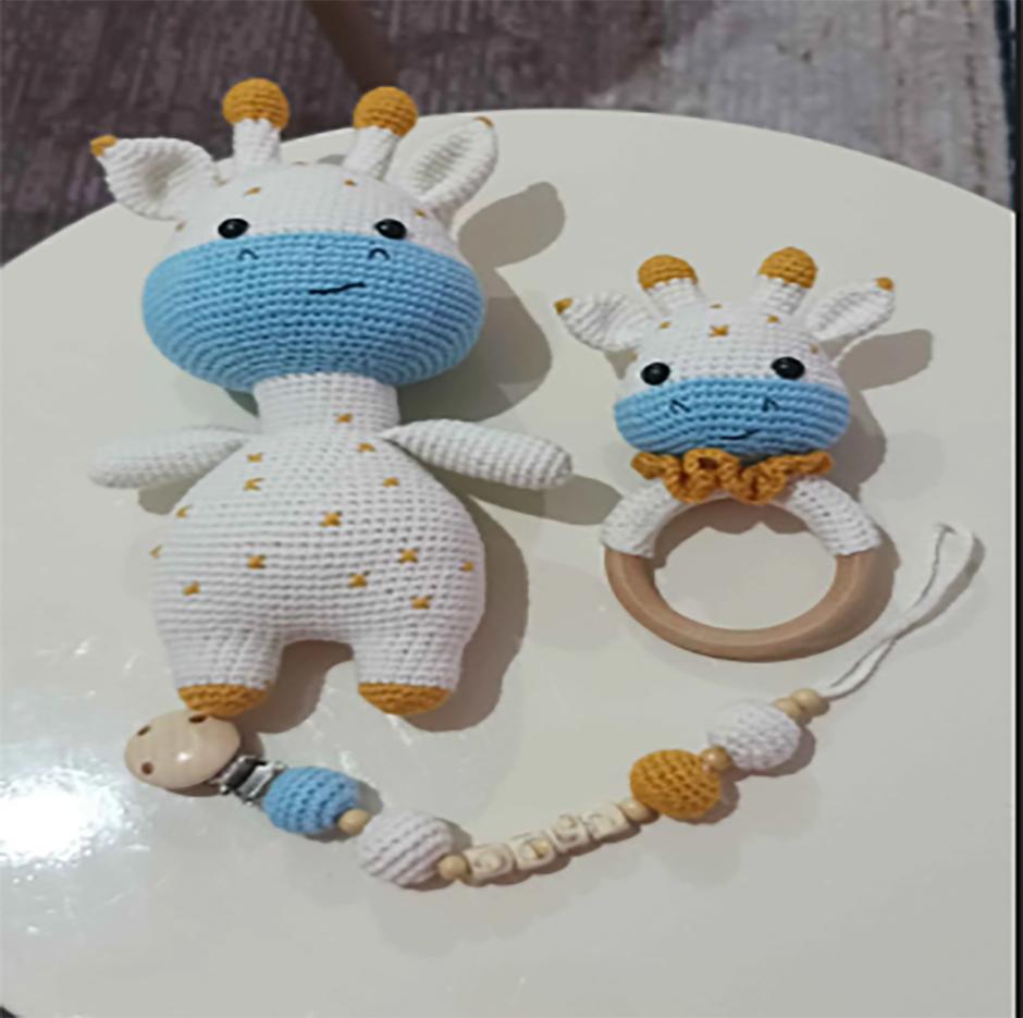 Amigurumi Lindo Set de Jirafa para Bebés Recién Nacidos Sonajero de Cadena  para Chupete Compañero para Dormir