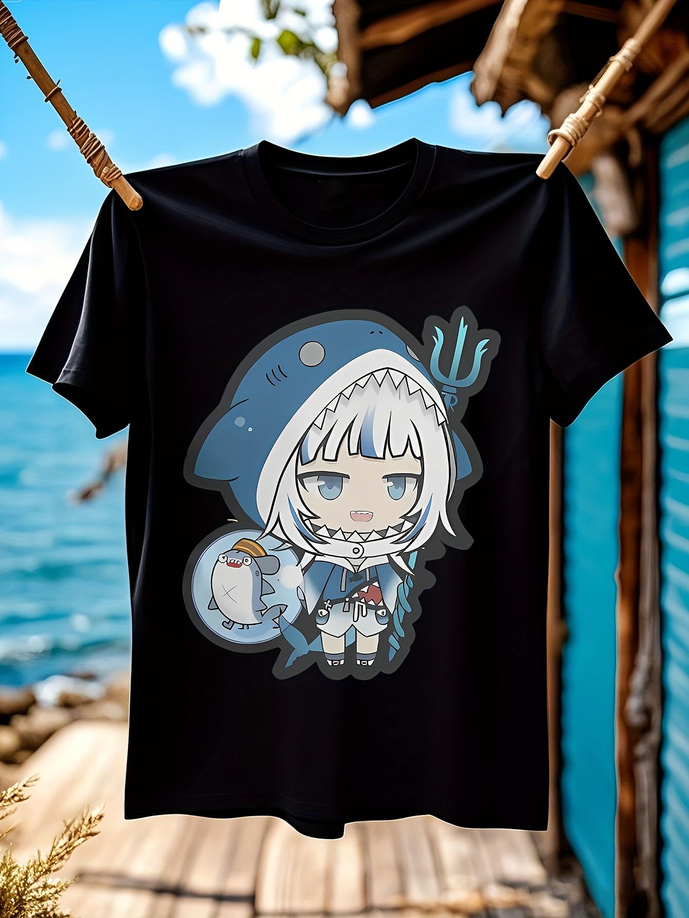 Peeker Shrimp Classic Tshirt - Gawr Gura Cartoon Graphic Tee L