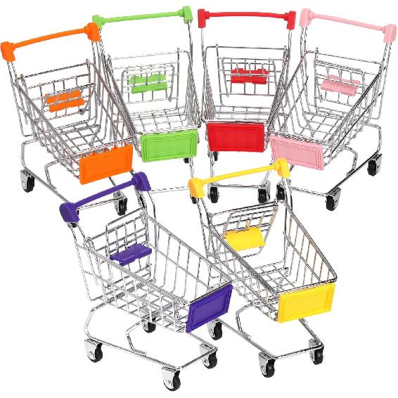Dicunoy 6 PCS Mini Shopping Cart, Mini Supermarket Shopping Grocery Handcart, Small Decorative Ornaments Metal Shopping Utility Cart Mode On Wheels