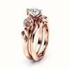Trendy Flower Shape Rose Gold Color Two Piece Set Inlay Stone Rings For Women Fashion Rings Accessories Custom Jewelry