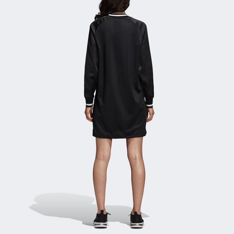 Adidas Rochie cu mânecă lungă cu mânecă lungă cu decolteu rotund, cu litere în dungi, rochii de femei Negru DH4233