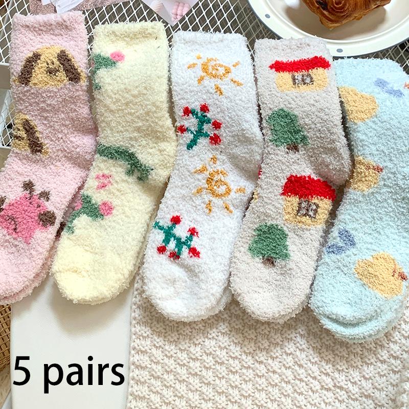 10 Pairs of WOMEN'S Cotton Socks, Casual Breathable Short Socks, and Girls' Cartoon Bear Low Cut Ankle Boat Socks