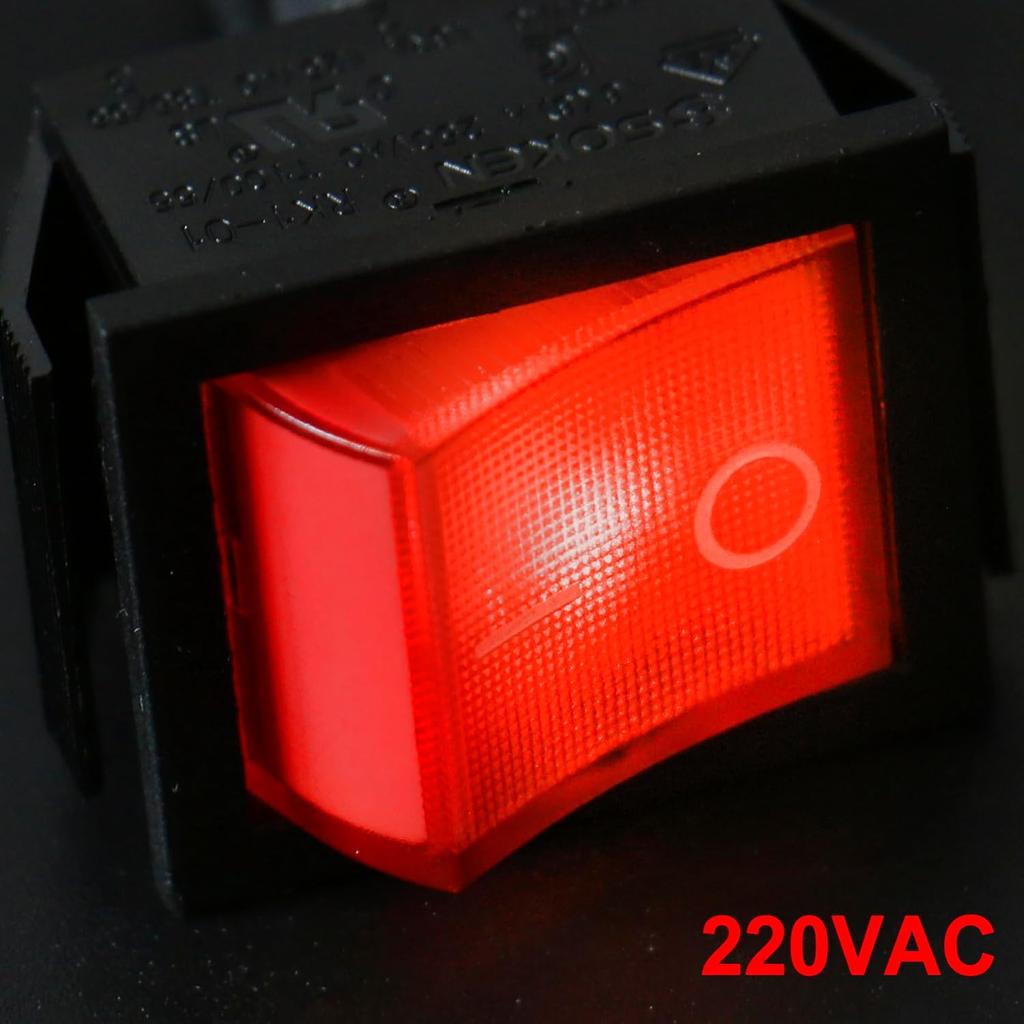 Heschen Rocker Switch ON-Off DPST 4 Terminals Red Light 16A 250VAC with Waterproof Cover