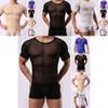 Men's Slim Fit Sexy Mesh Sheer Short Sleeve Gym Tops Chic And Stylish T-shirt