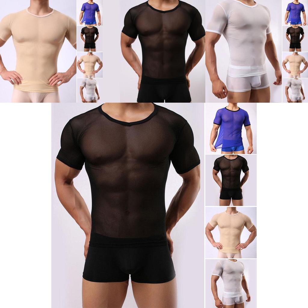 Men's Slim Fit Sexy Mesh Sheer Short Sleeve Gym Tops Chic And Stylish T-shirt
