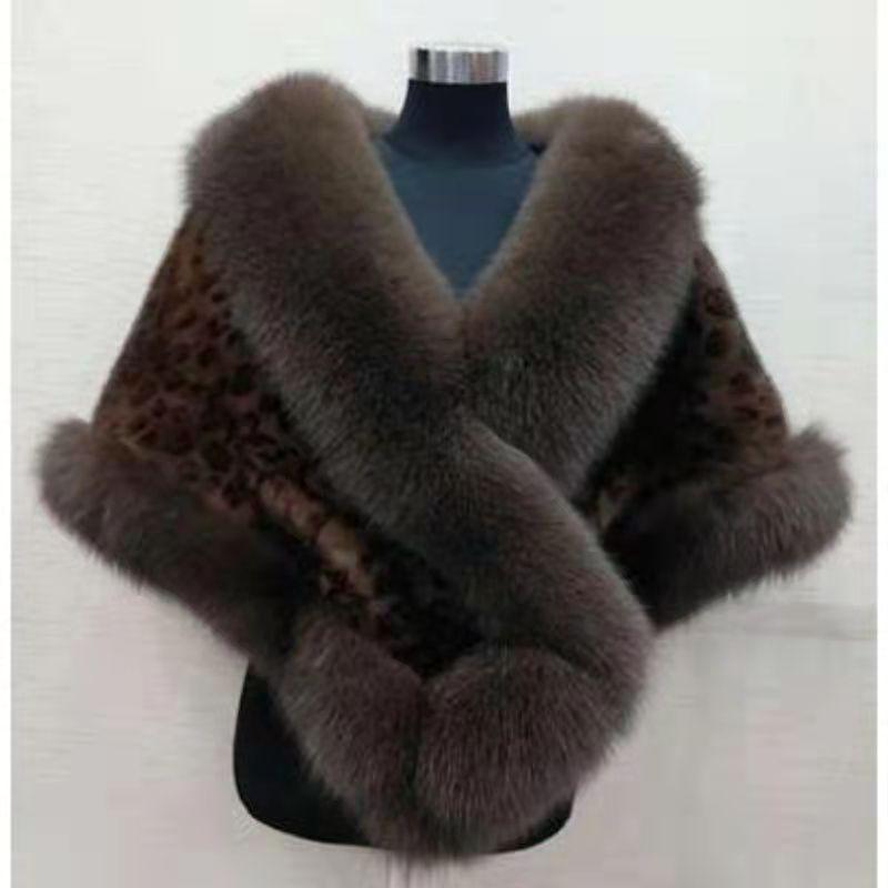 Make imitation leather coat women's long imitation mink hair new imitation fox fur collar shawl