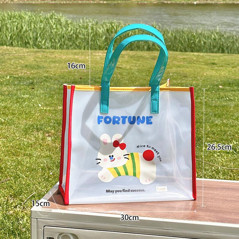 Jelly Beach Bag Waterproof Kawaii Print Pvc Storage Bag Transparent Travel Handbag Shoulder Bag Shopping Bag With Cute Pendant