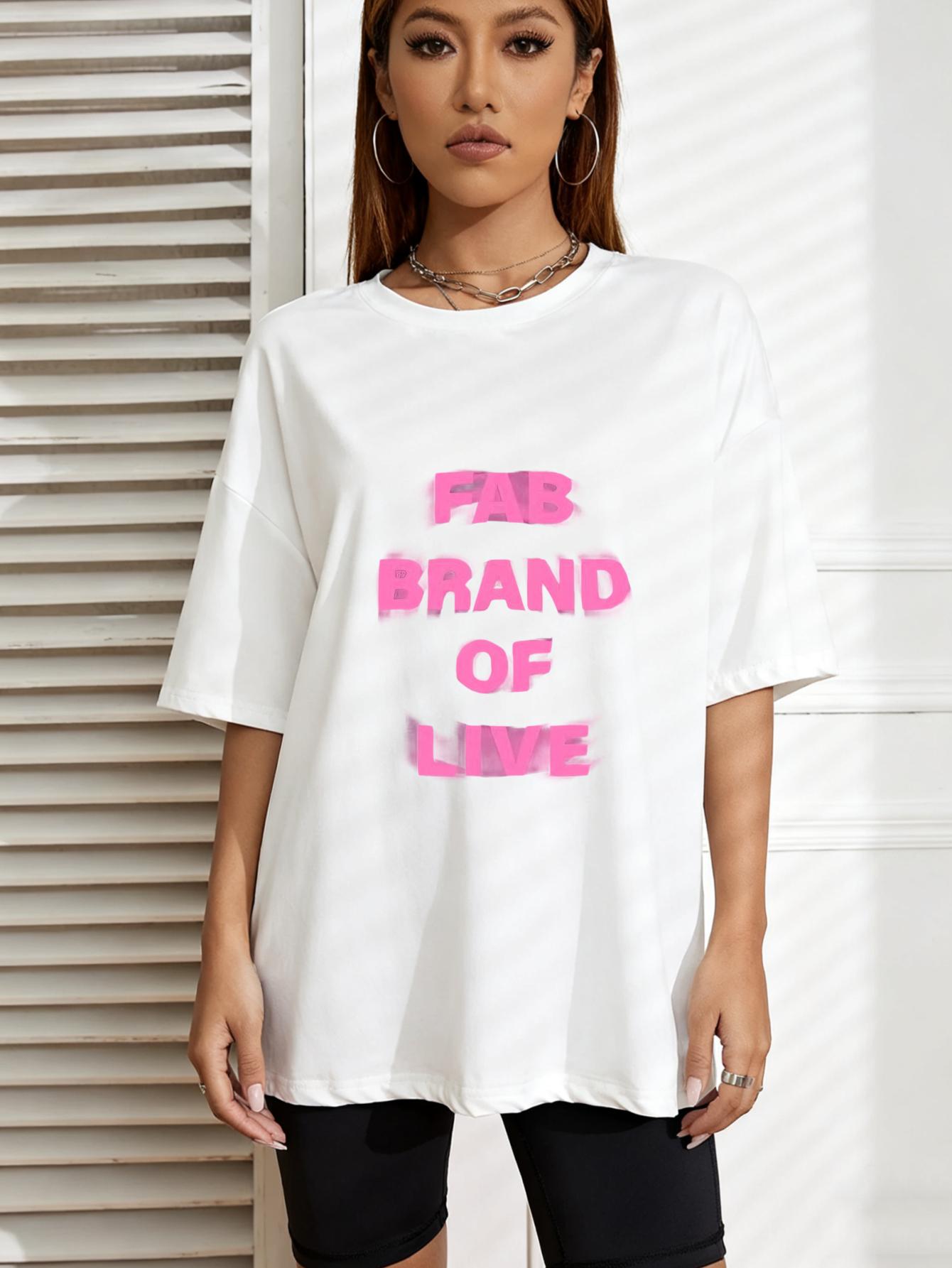 

Белая футболка оверсайз с розовым принтом бренда Fab of Live для повседневной носки XXXXL белый