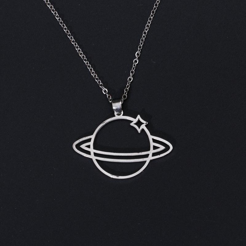Trendy European & American Titanium Hip-Hop Planet Necklace: Non-Fading Starry Sky Choker, Versatile Sweater Chain Accessory
