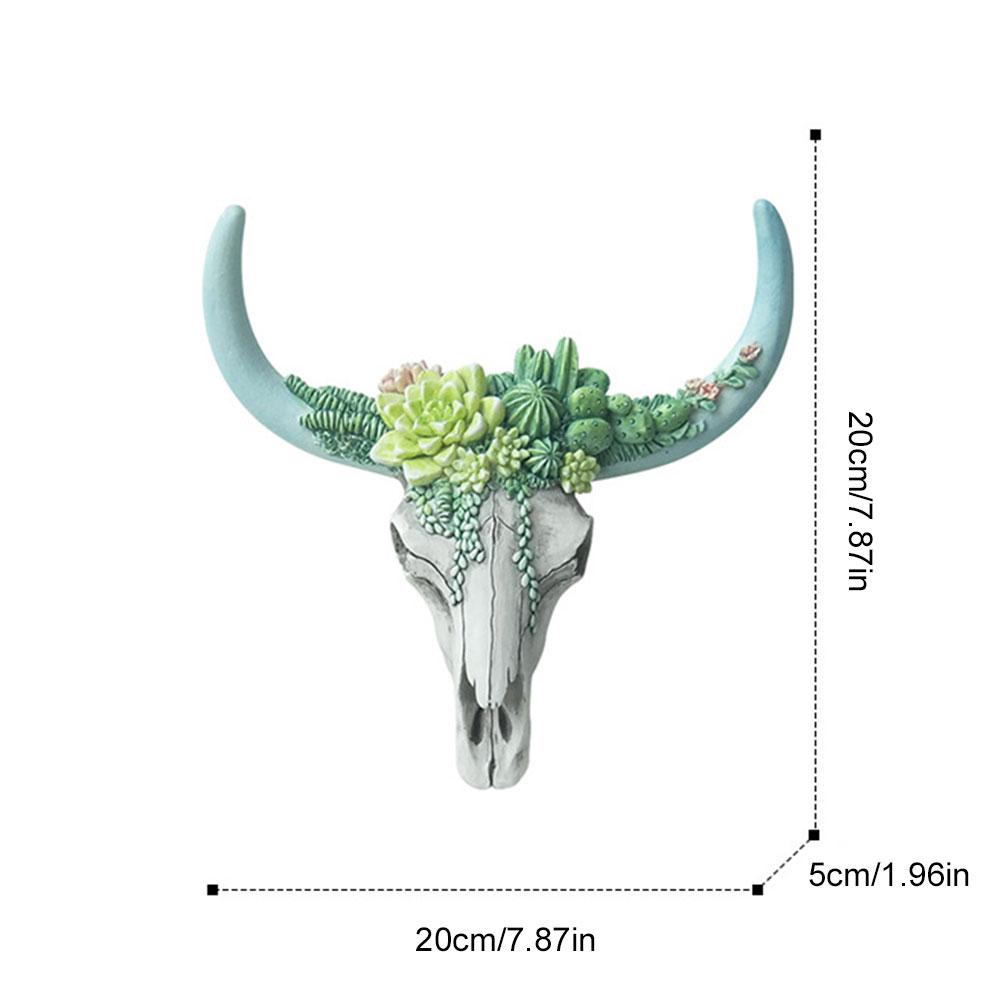 Retro Flower Cow Skull Ornaments Resin Bull Head Figurines Art Craft White Ox Head Miniature Ornament for Bar Hotel Living Room