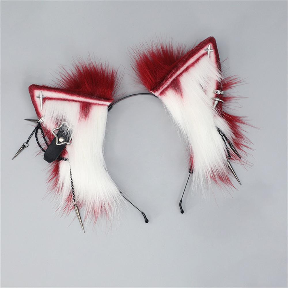 Plush Cute Simulation Animal Ears Hair Accessories Y2K Metal Punk Cosplay Comic Expo Prop Furry Cat Ears Headband