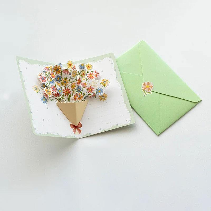 1pc Gift Minimalist Blessing Card Creative Greeting Card 3D Pop-up Style Flower 1pc