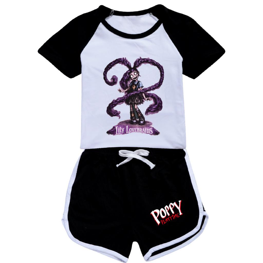 5582 2pcs/set Children Girls Lily Lovebraids Printed Short Sleeves Tracksuit Clothes Set