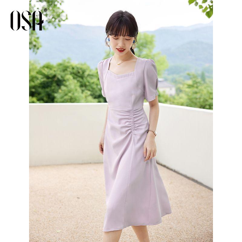 

Stylish OSHA Elegant Taro Purple Square Collar Dress