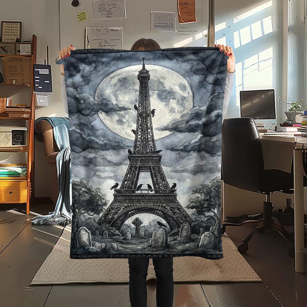 Paris Eiffel Tower Print Flannel Blanket, High quality Comfortable for All Seasons, Home Decor, Warmth and Comfort, Perfect for Christmas Gifts86