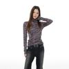 Blue Muzi Thelight Color Horizontal Stripes High Collar Slim Fit Long Sleeves T-shirt Fall and Winter Tight Stretch Base