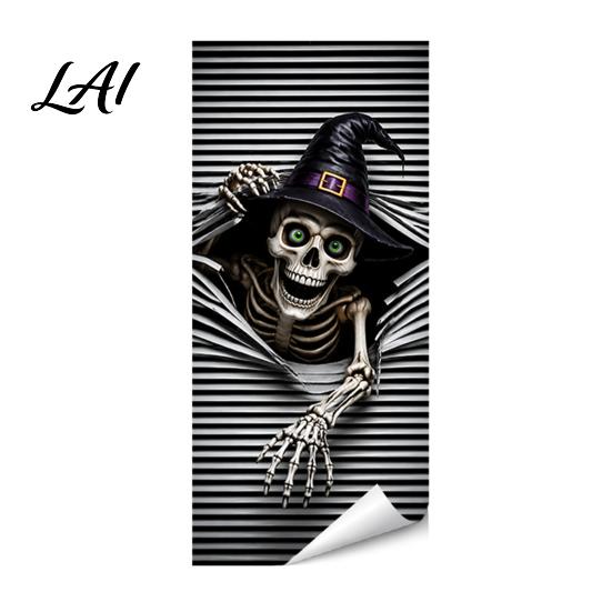 Durable Trash Can Facade Decals Halloween Wall Stickers Decal Stickers Spooky Skull Ghost Horror for Outdoor Garbage Cans Waterproof Self-Adhesive