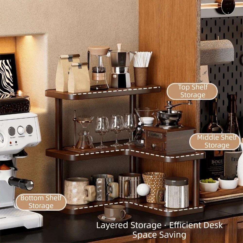 Rounded Edges Corner Desktop Shelves L-Shaped Cup Storage Rack Perfume Display Stand Coffee Corner