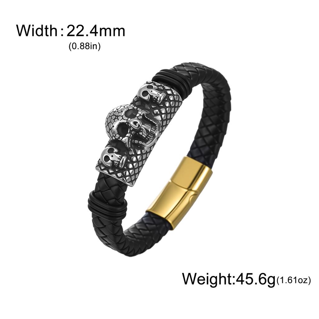 Dreamtimes Retro Stainless Steel Lion Head Steel Woven Leather Rope Bracelet for Women Men Hip-Hop Trendy Jewelry