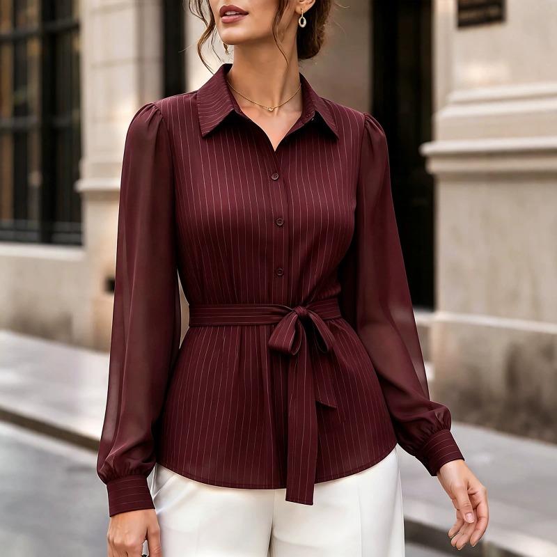 Women S Long Sleeve Shirt Lace Up Waist Casual Commute Blouse