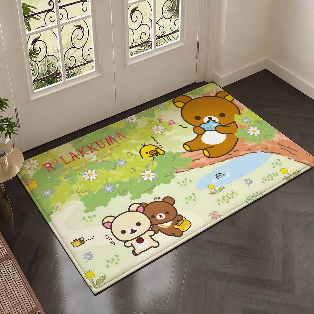 Relaxed Cute Bear R-Rirakkumas Floor Mat Soft Thickened Flannel Door Mat Non-Slip Living Room Rug Home Decor