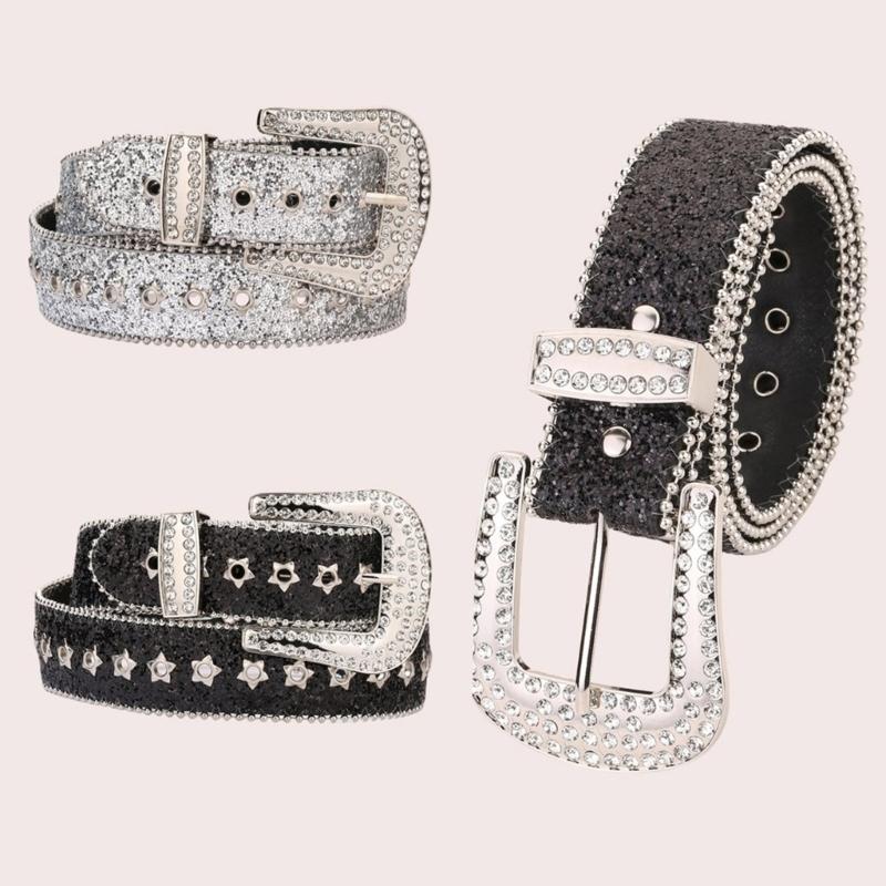 Modern Glittered Belt Jeans Waistband Punk Style Studded Belt Waistband for Street Player Club Party Wear