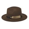 Fedora Men'S Fedora Neutral Wide Brim Jazz Hat Feather Belt Autumn And Winter British Vintage Panama Hat