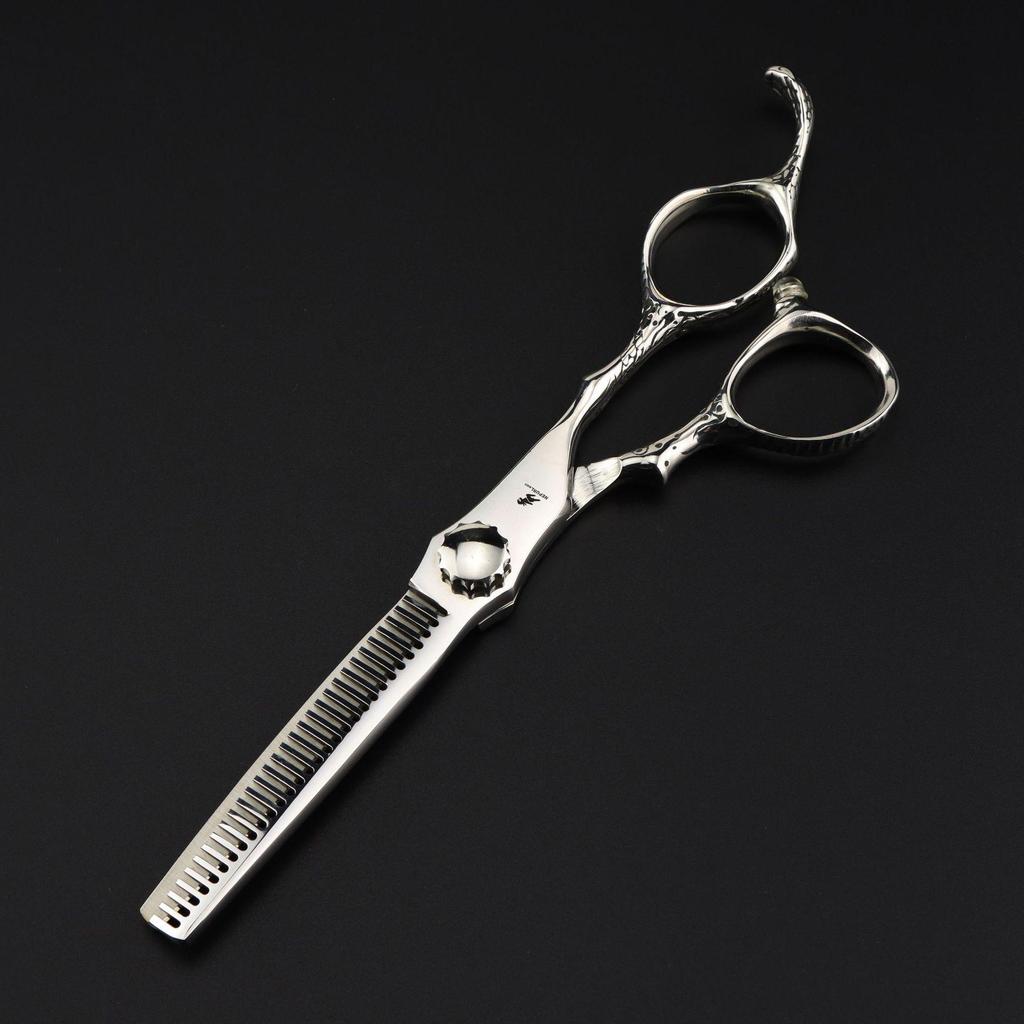 6.0" Napson Silver Snake Handle Hairdressing Scissors Set: Straight, Serrated, Thinning Shears for Salon Use.