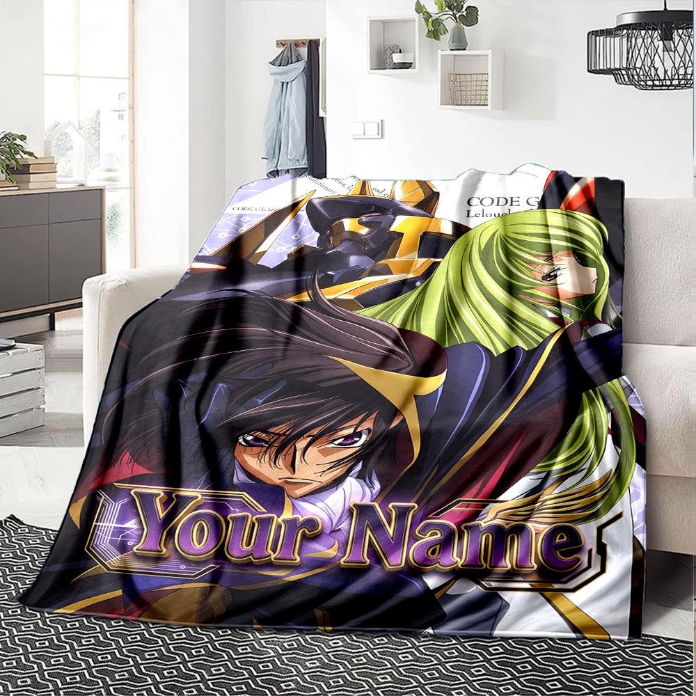 1pc Code Geass Blanket with Custom Name, Gift, for Men and Women, Soft Blanket, Good for Sofa Bed Couch Travel, Lightweight Flannel Blanket