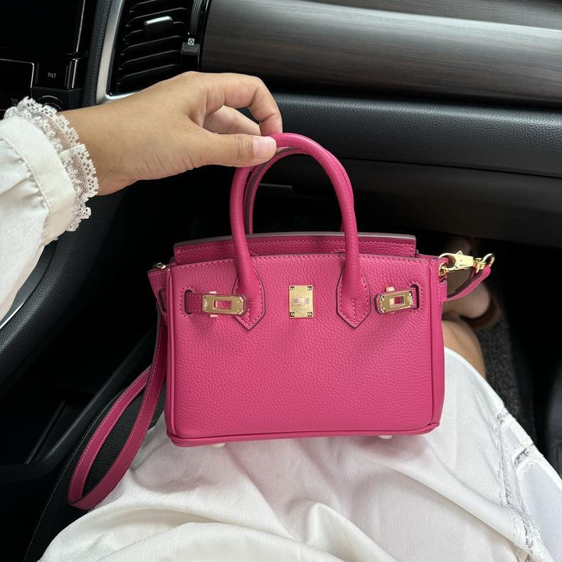European and American Foreign Trade Models, First-layer Cowhide Lychee Pattern Platinum Bag, Genuine Leather Women's Bag Shoulder Crossbody Mini Bag