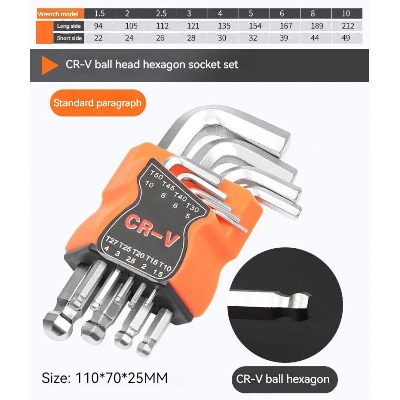 9PCS Double-End L Type Screwdriver Hex Allen Key Torx Wrench Set Screwdriver Bits Star Spanner Key Hand  Repair Tools